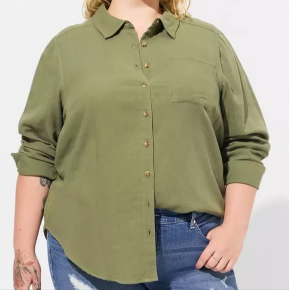 Torrid Sage Green Collared Button Up Long Sleeve Shirt - Picture 8 of 10